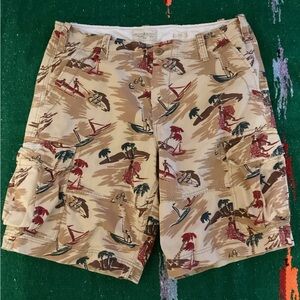 Ralph Lauren Denim & Supply Mens Cargo Shorts Tropical Boats  Palm Trees Size 38